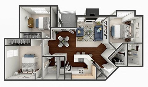 Floor plan for 3 beds, 2 baths, 1313 sqft