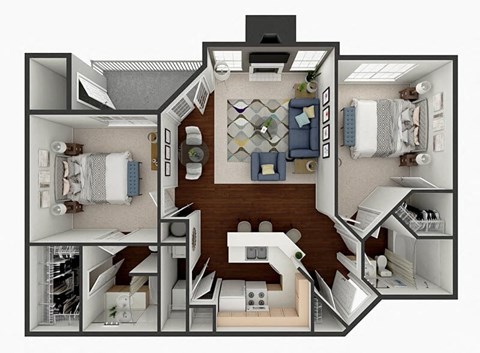 Floor plan for 2 beds, 2 baths, 1095 sqft