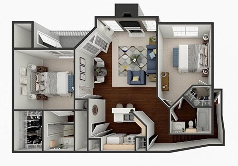 Floor plan for 2 beds, 2 baths, 1206 sqft