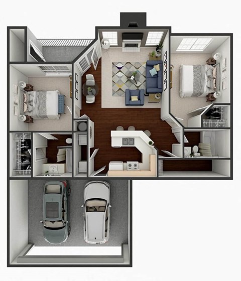 Floor plan for 2 beds, 2 baths, 1118 sqft