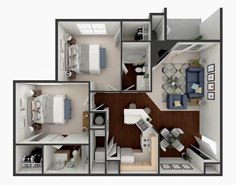 Floor plan for 2 beds, 2 baths, 1023 sqft