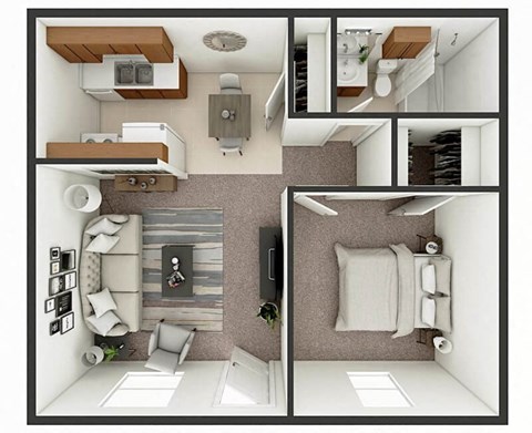 Floor plan for 1 bed, 1 bath, 528 sqft