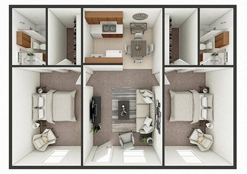 Floor plan for 2 beds, 2 baths, 704 sqft
