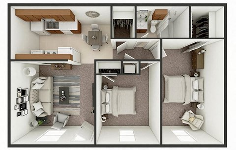 Floor plan for 2 beds, 1 bath, 792 sqft