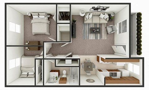 Floor plan for 2 beds, 1 bath, 875 sqft