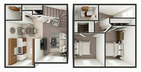 Floor plan for 2 beds, 1.5 baths, 895 sqft