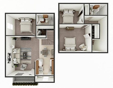 Floor plan for 3 beds, 2 baths, 1245 sqft
