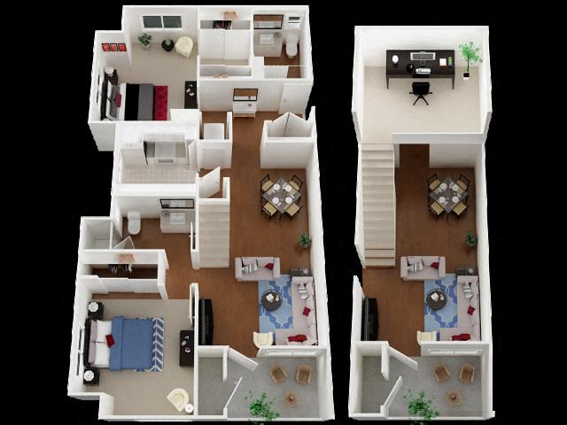 Floor plan for 2 beds, 2 baths, 1145 sqft