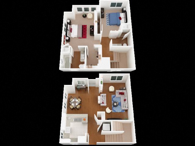 Floor plan for 2 beds, 2 baths, 1171 sqft