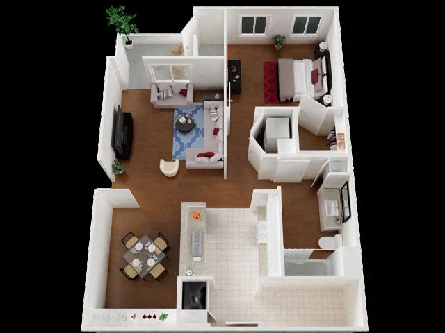 Floor plan for 1 bed, 1 bath, 807 sqft