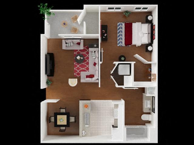 Floor plan for 1 bed, 1 bath, 700 sqft