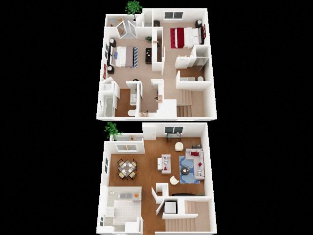 Floor plan for 2 beds, 2 baths, 1141 sqft