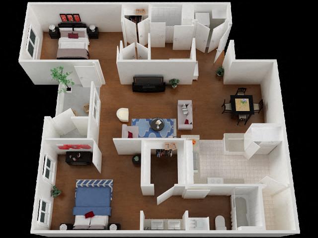 Floor plan for 2 beds, 2 baths, 1167 sqft
