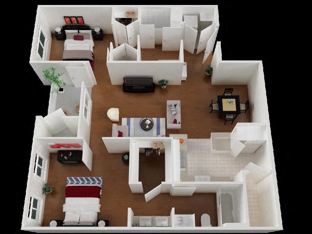 Floor plan for 2 beds, 2 baths, 1134 sqft