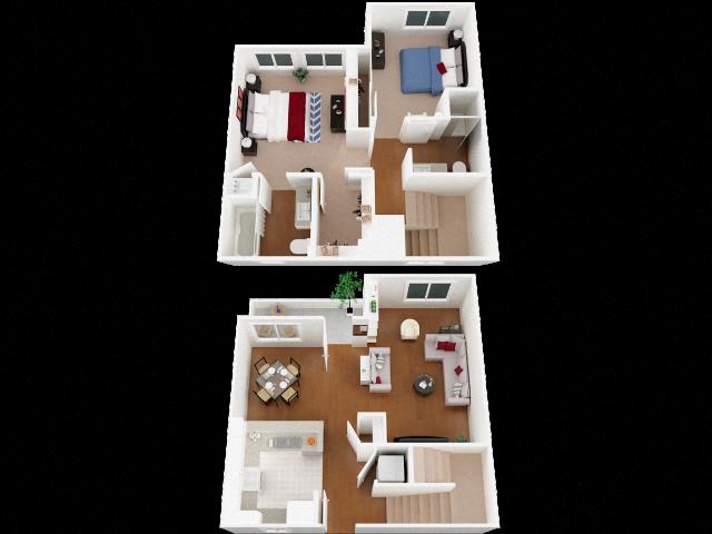 Floor plan for 2 beds, 2 baths, 1108 sqft