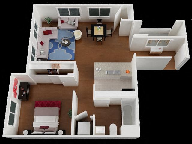 Floor plan for 1 bed, 1 bath, 706 sqft