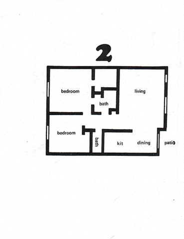 Floor plan for 2 beds, 1.5 baths, 930 sqft