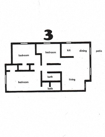 Floor plan for 3 beds, 2 baths, 1121 sqft