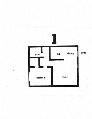 Floor plan for 1 bed, 1 bath, 675 sqft