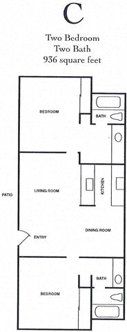 Floor plan for 2 beds, 2 baths, 900 sqft