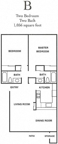 Floor plan for 2 beds, 2 baths, 1056 sqft