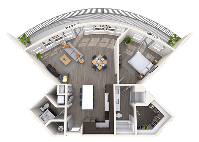 Floor plan for 1 bed, 1 bath, 1145 sqft