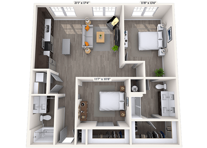 Floor plan for 2 beds, 2 baths, 1094 sqft