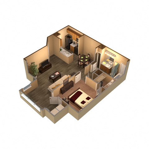 Floor plan for 1 bed, 1 bath, 800 sqft