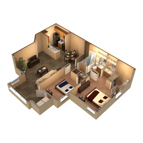 Floor plan for 2 beds, 1 bath, 1000 sqft