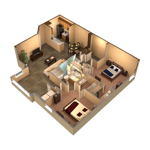 Floor plan for 2 beds, 2 baths, 1100 sqft