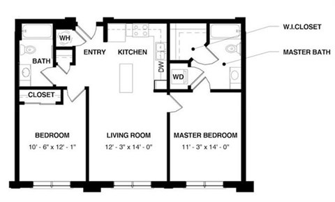 Floor plan for 2 beds, 2 baths, 924 sqft