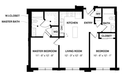 Floor plan for 2 beds, 2 baths, 915 sqft