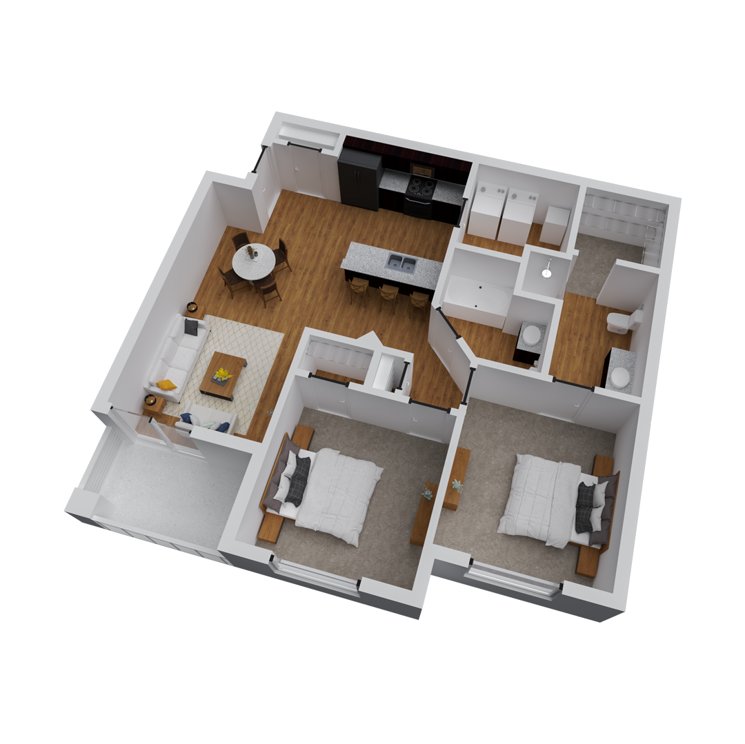 Floor plan for 2 beds, 2 baths, 927 sqft