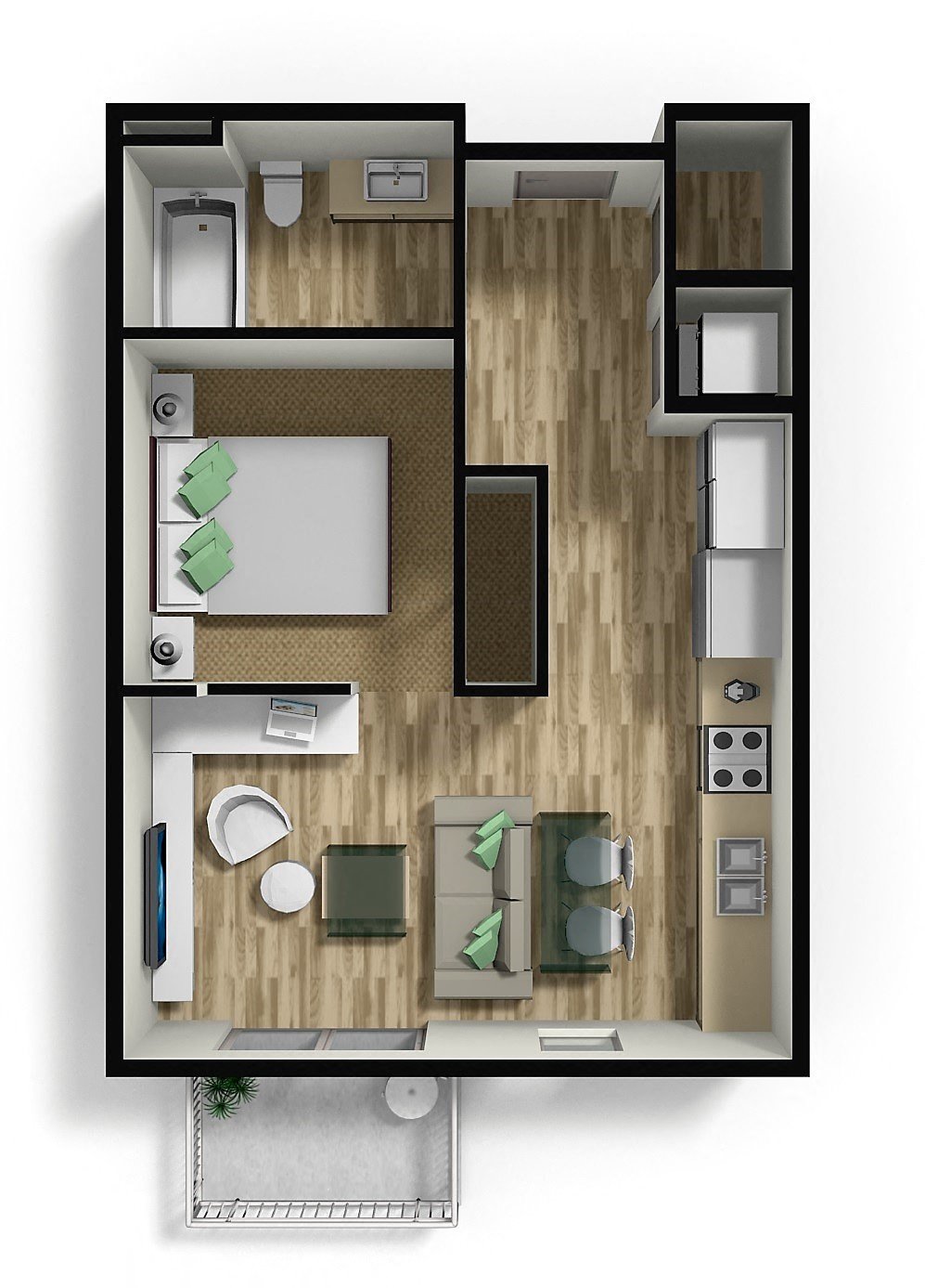 Floor plan for 1 bed, 1 bath, 469 sqft
