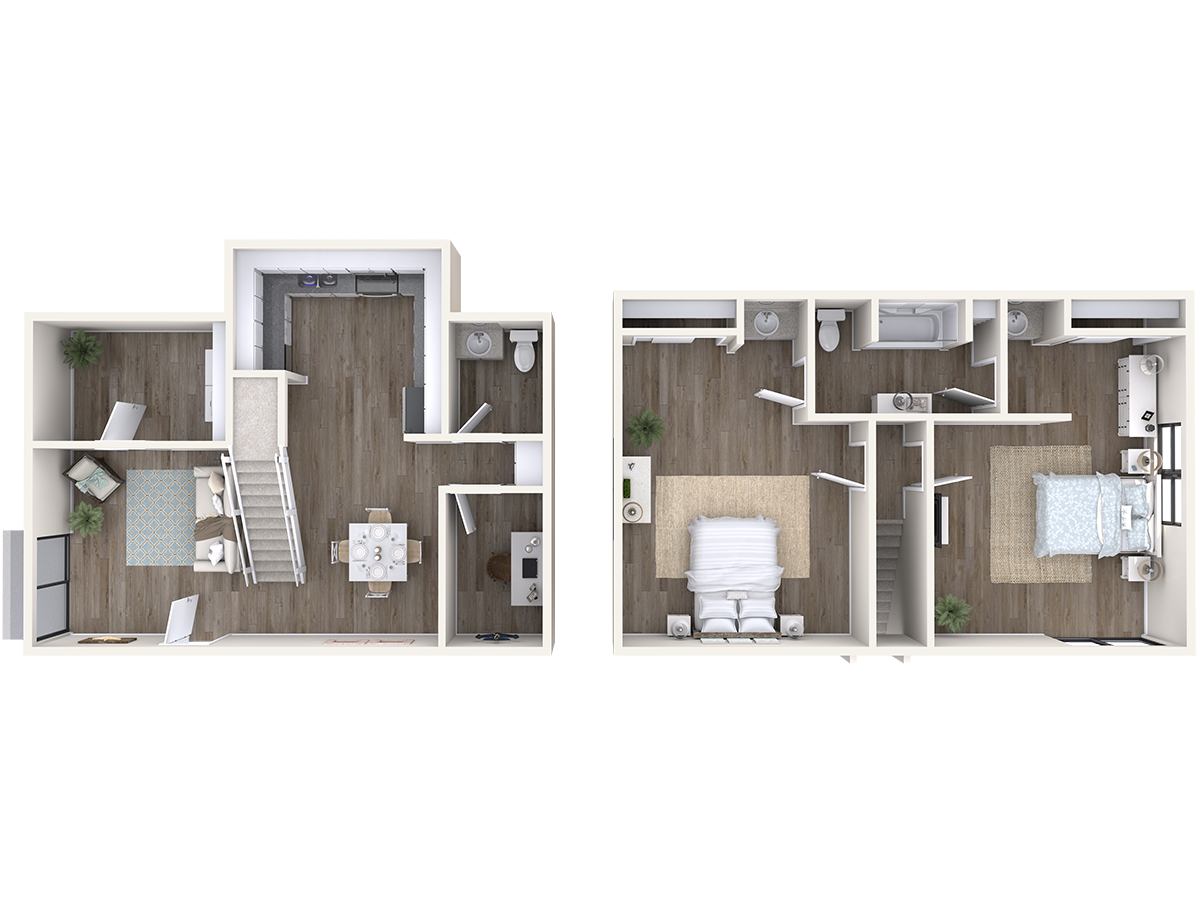 Floor plan for 2 beds, 2 baths, 1200 sqft