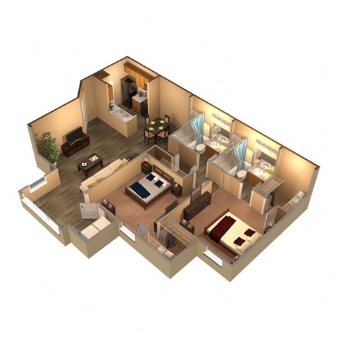 Floor plan for 2 beds, 2 baths, 1085 sqft