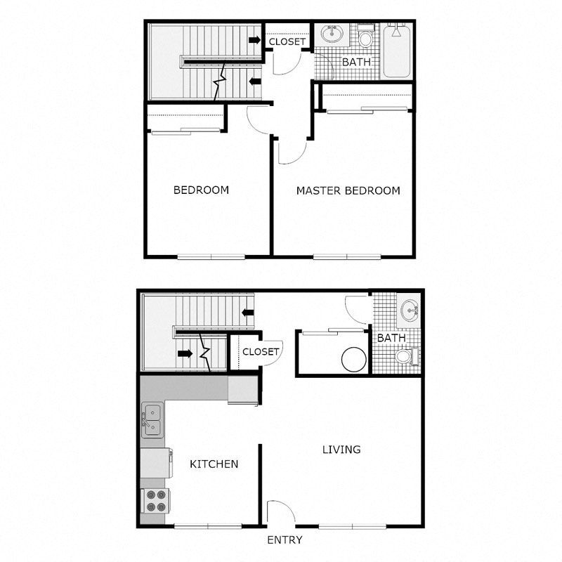 Floor plan for 2 beds, 1.5 baths, 960 sqft