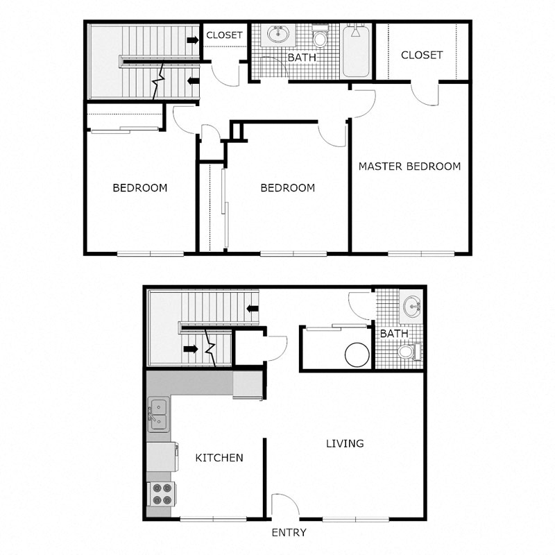 Floor plan for 3 beds, 1.5 baths, 1150 sqft
