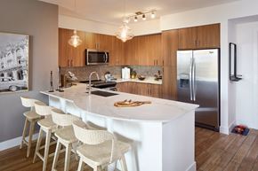 Coral Gables apartment for rent - a kitchen with a large island and a stainless steel refrigerator