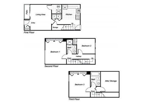 Floor plan for 3 beds, 2 baths, 1220 sqft