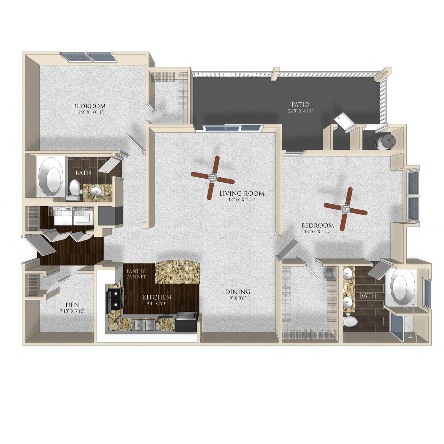 Floor plan for 2 beds, 2 baths, 1246 sqft