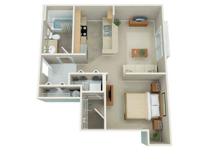Floor plan for studio, 1 bath, 595 sqft