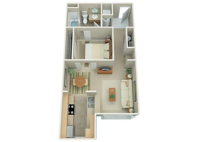 Floor plan for studio, 1 bath, 563 sqft