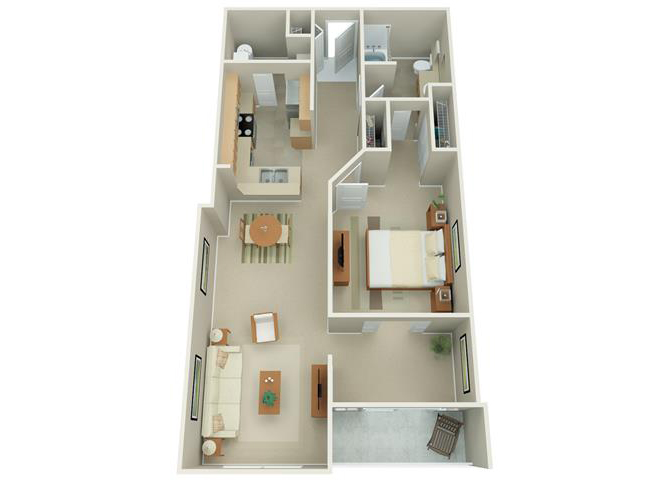 Floor plan for 1 bed, 1 bath, 908 sqft