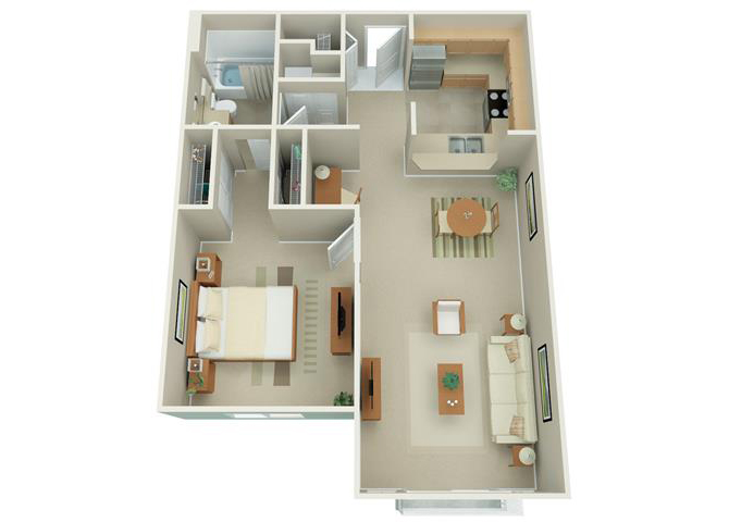 Floor plan for 1 bed, 1 bath, 816 sqft