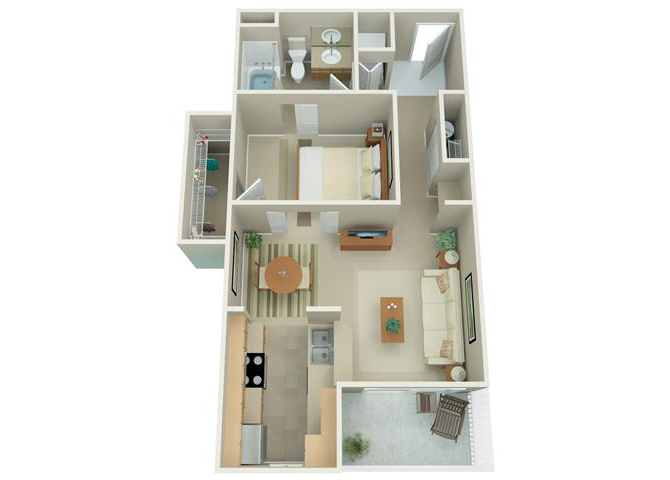 Floor plan for studio, 1 bath, 590 sqft