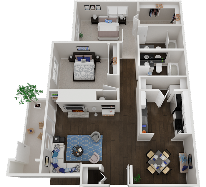 Floor plan for 2 beds, 2 baths, 1080 sqft