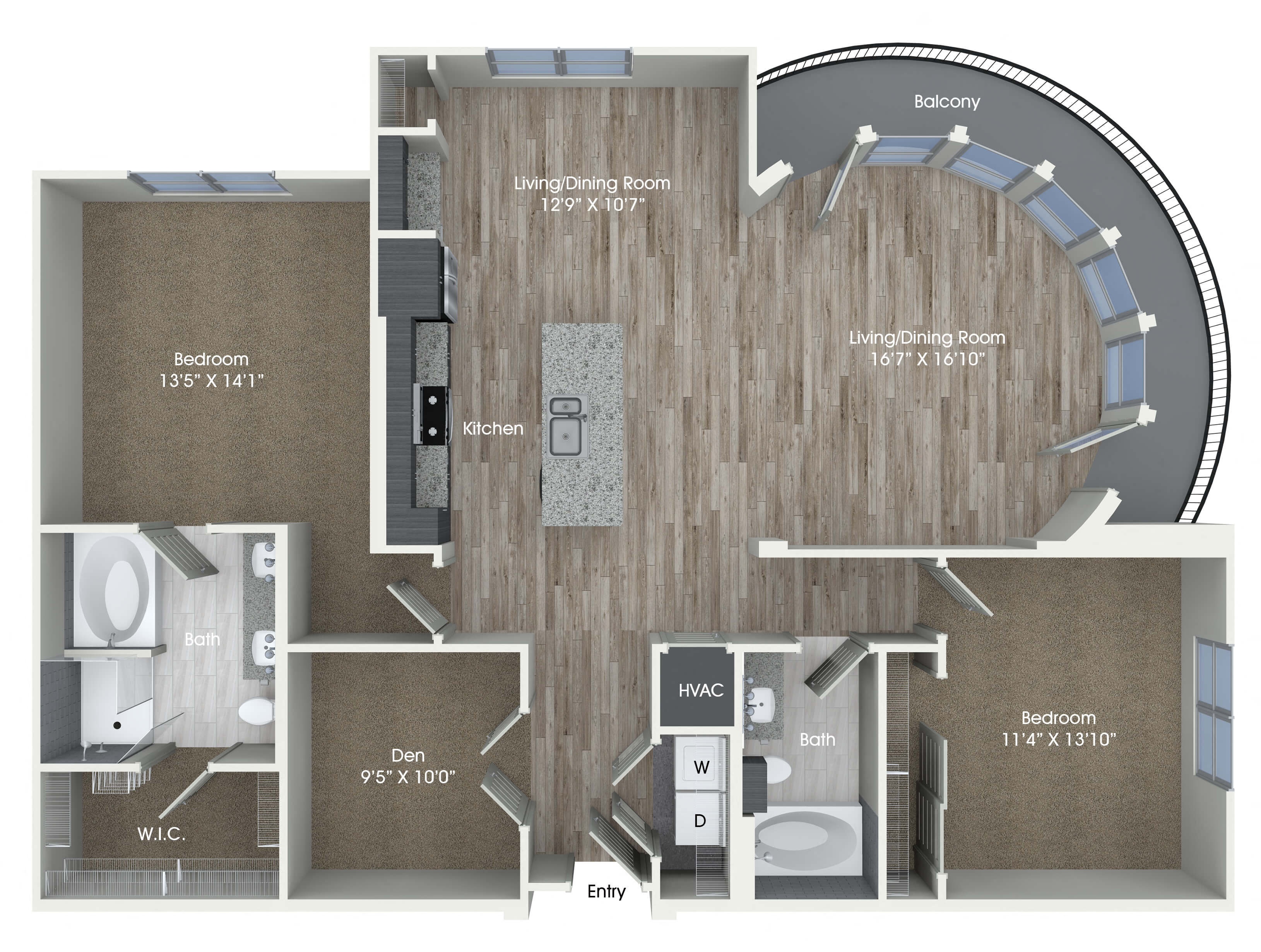 Floor plan for 2 beds, 2 baths, 1489 sqft