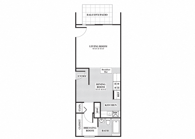Floor plan for studio, 1 bath, 476 sqft