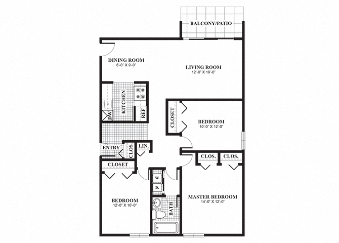 Floor plan for 3 beds, 1 bath, 1008 sqft